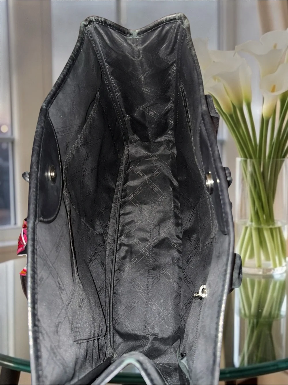 Vintage Longchamp Roseau Black Leather Toggle Tote Shoulder Bag